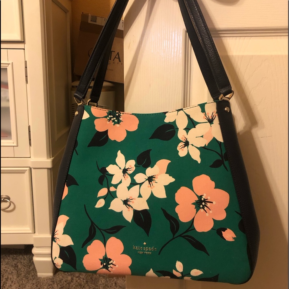 NWT Kate Spade Medium Leila Green Floral Shoulder Bag